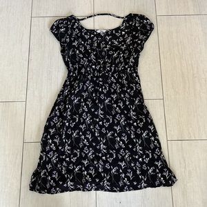PacSun Black and Purple Floral empire waist dress with pockets